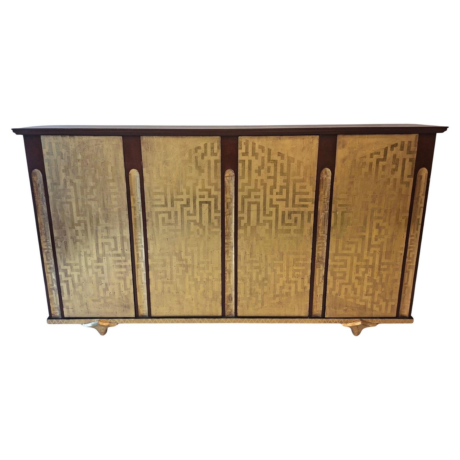 Console Furniture After Eugene Printz With 4 Doors Gold Leaves Lacquered