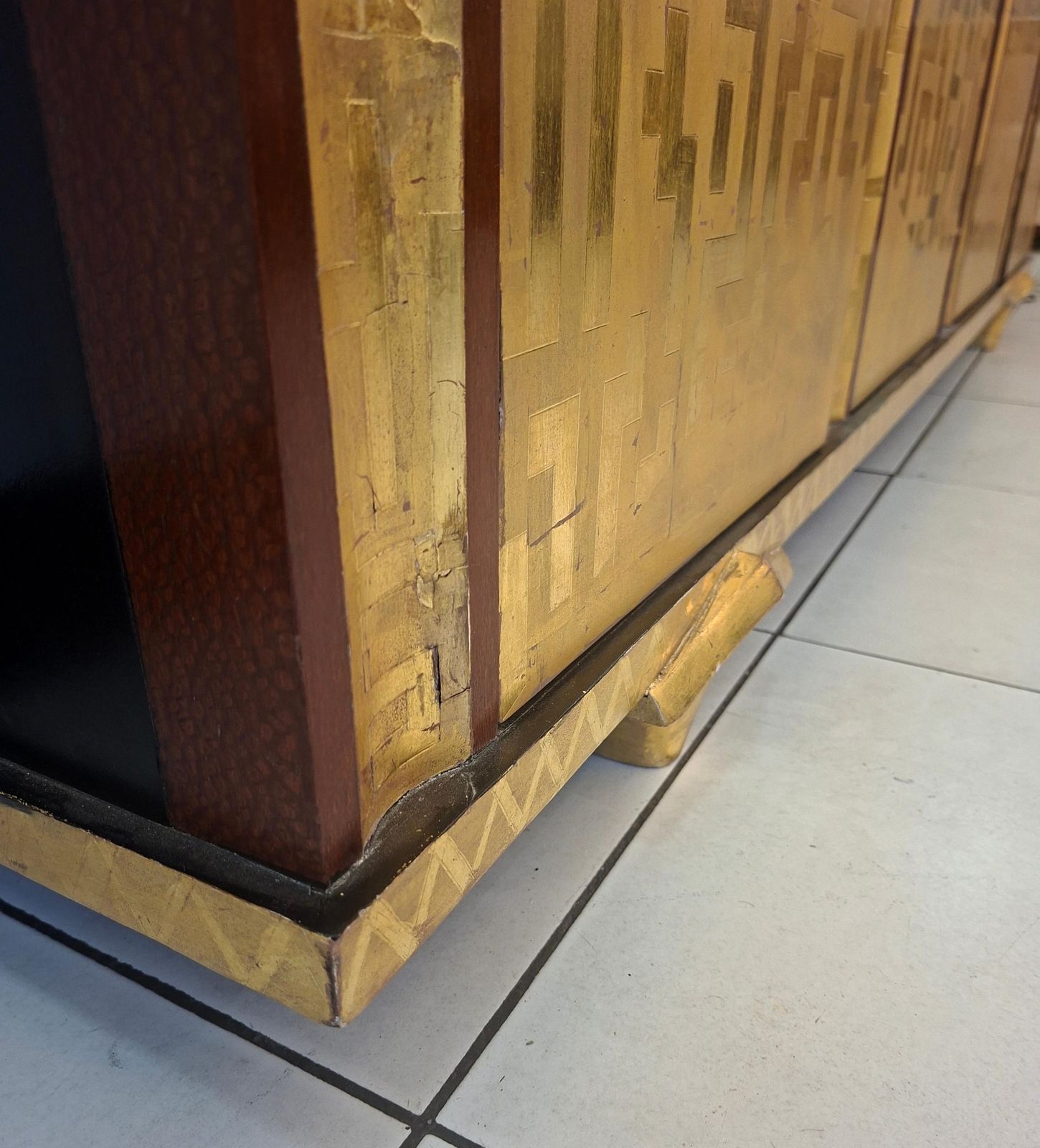 Console Furniture After Eugene Printz With 4 Doors Gold Leaves Lacquered photo Furniture