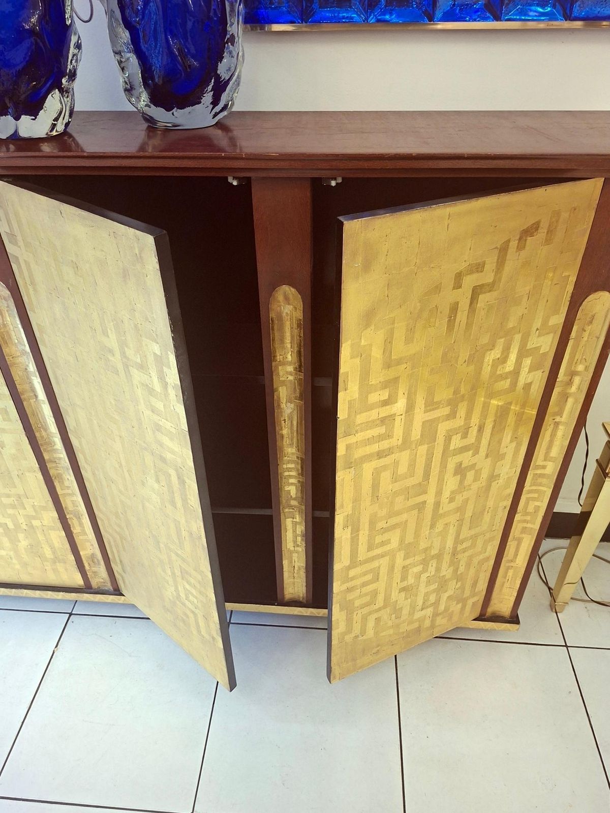 photo for sale Console Furniture After Eugene Printz With 4 Doors Gold Leaves Lacquered