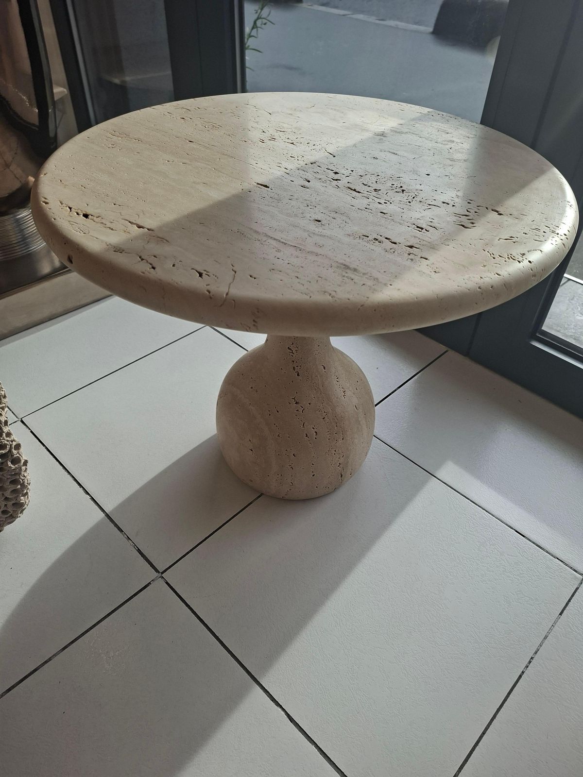 Pair Of Round Travertine Cocktail  Table photo for sale