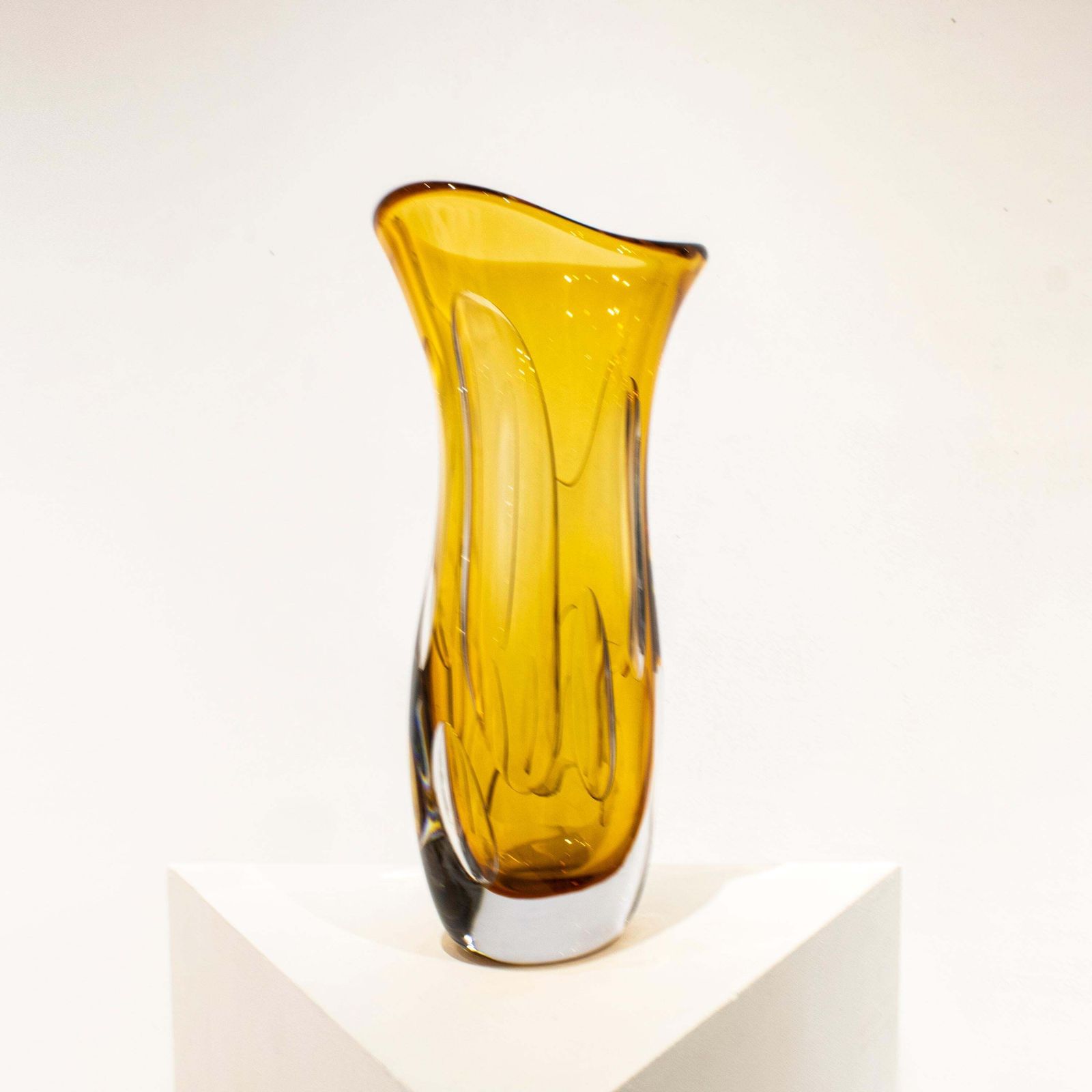 Handcrafted Semi Transparent Yellow Glass Vase, Italy, 2024 photo for sale