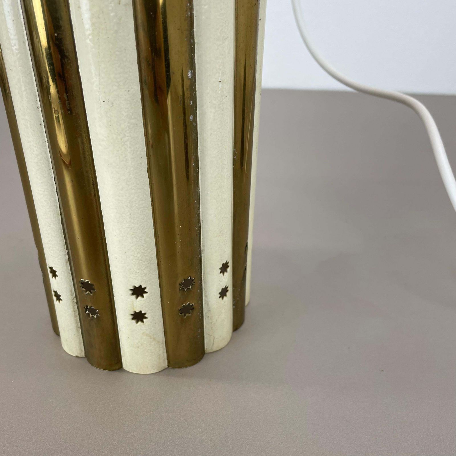 photo vintage Brass And Metal Tube Hanging Light Vereinigte Werkstätten München, Germany, 1950