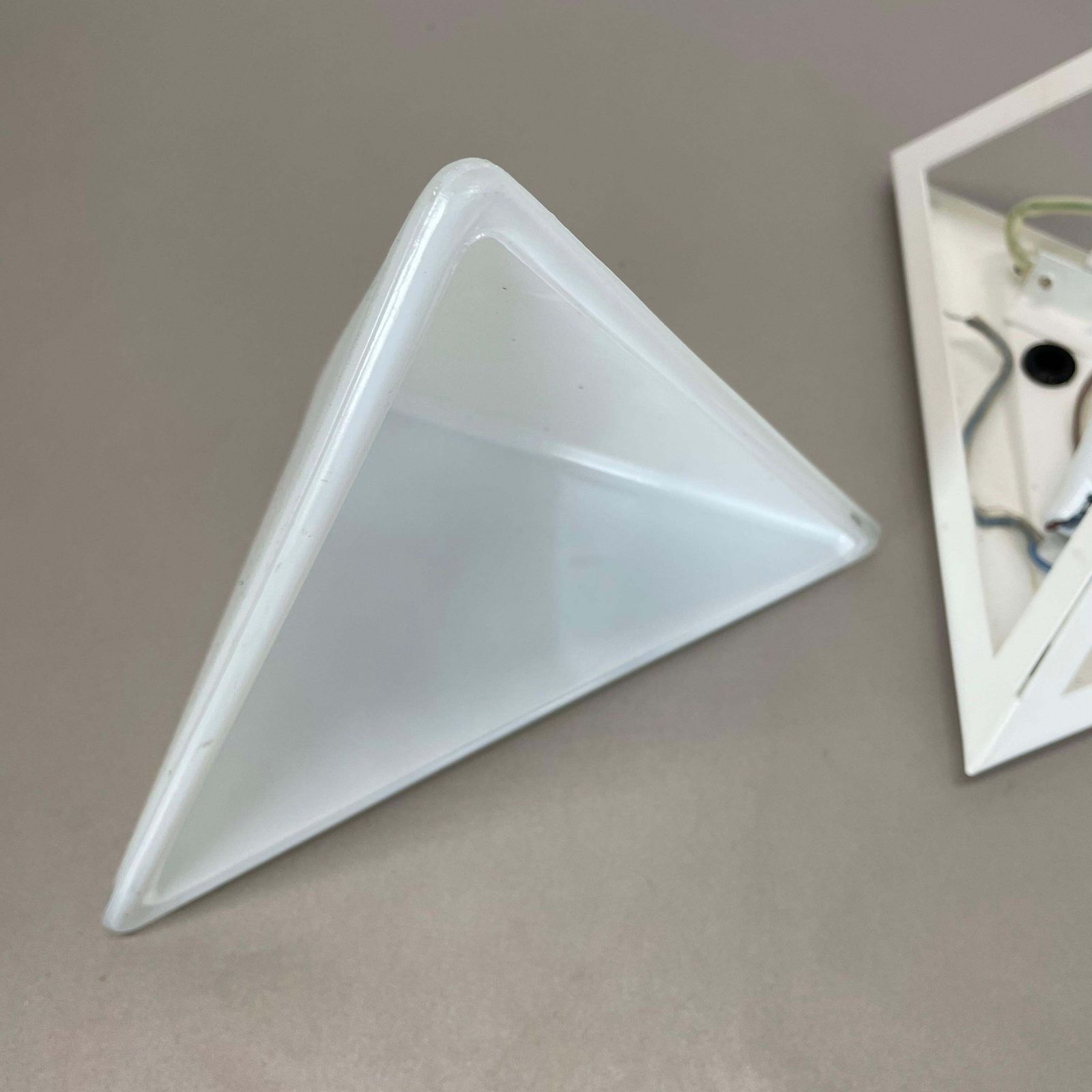 photo vinterior Original Cubic Satin White Glass Wall Light By Glashütte Limburg, Germany 1980s