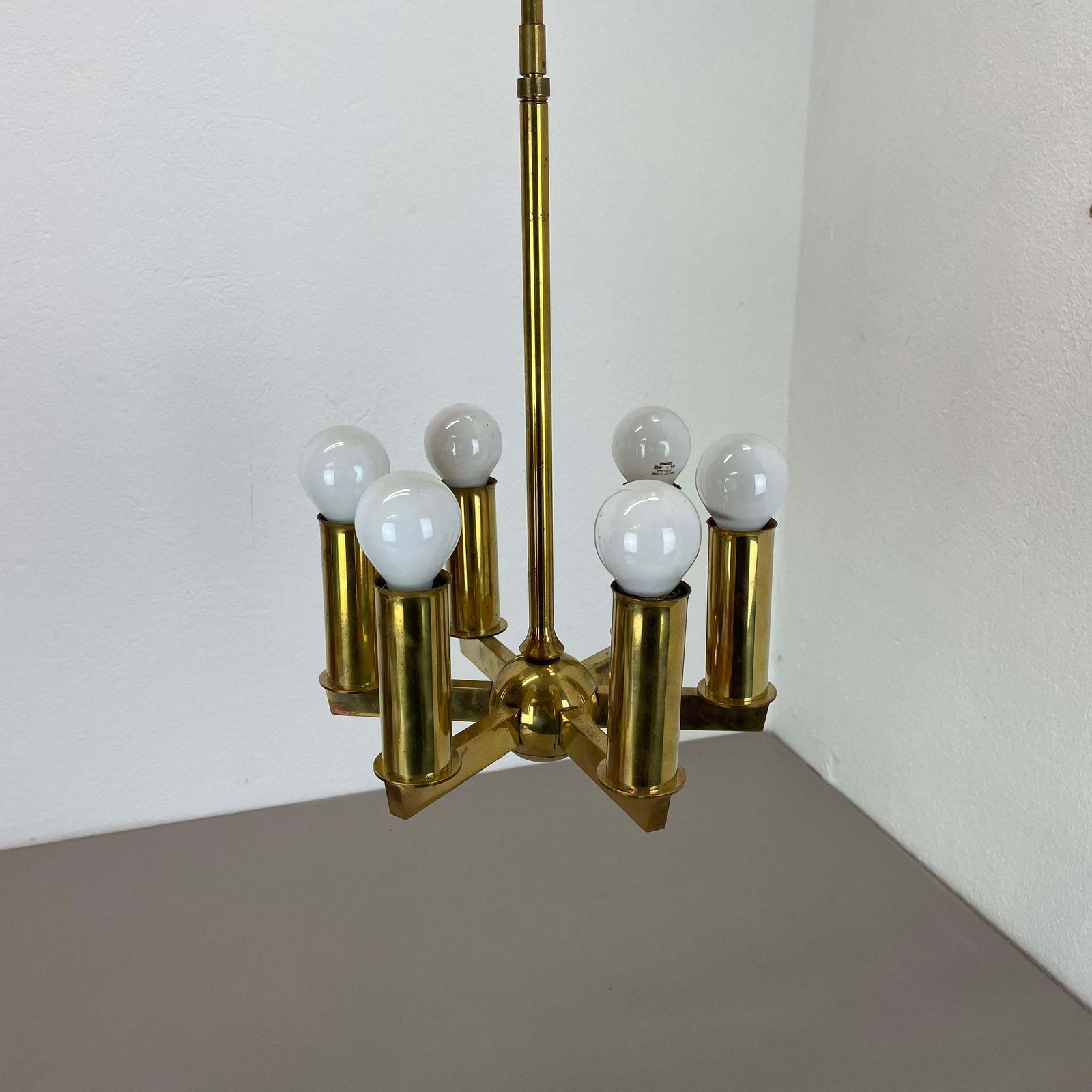 Unique Round Brass Gino Sarfatti Style Hanging Light Chandelier, Italy 1950s photo 1328.0
