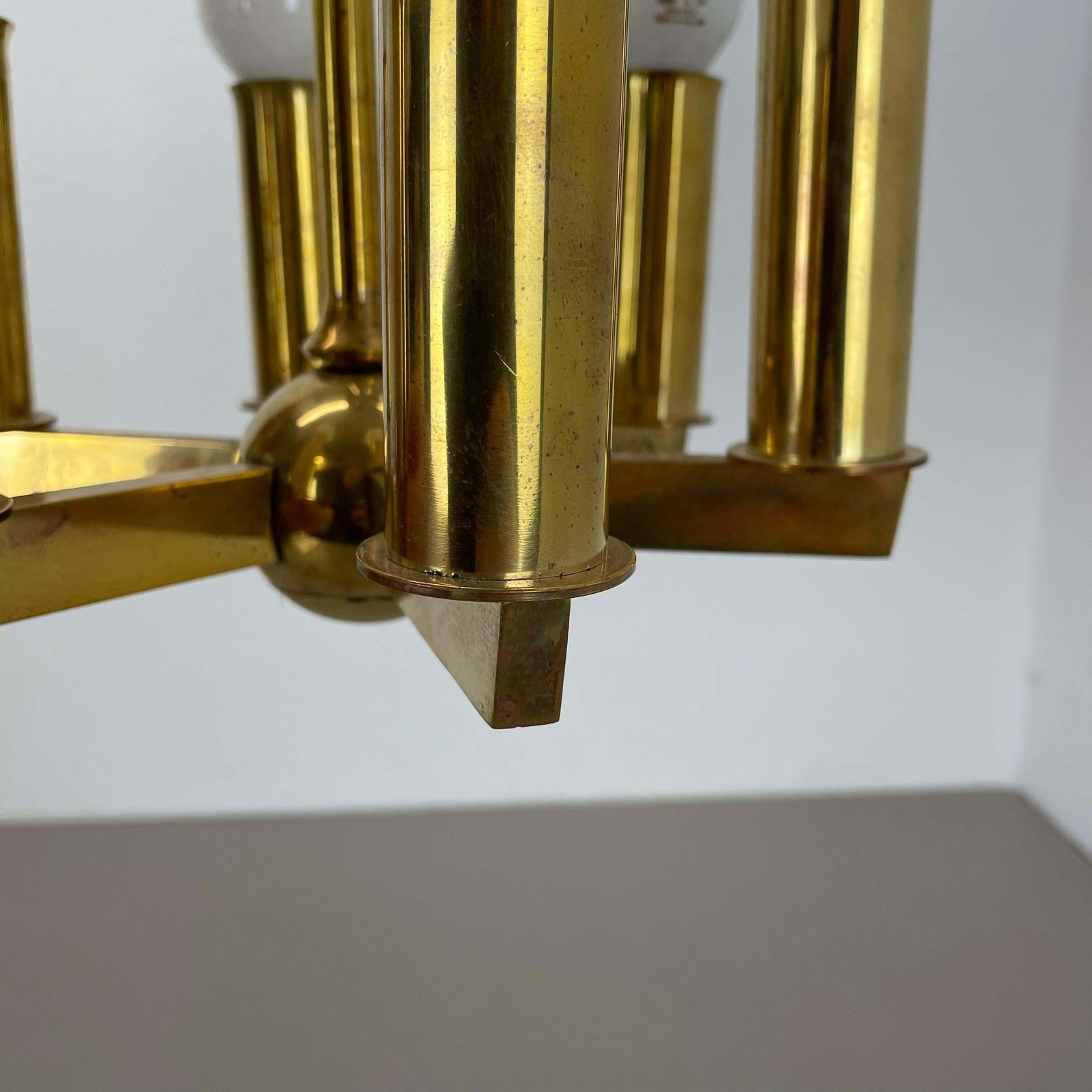 Unique Round Brass Gino Sarfatti Style Hanging Light Chandelier, Italy 1950s photo buy