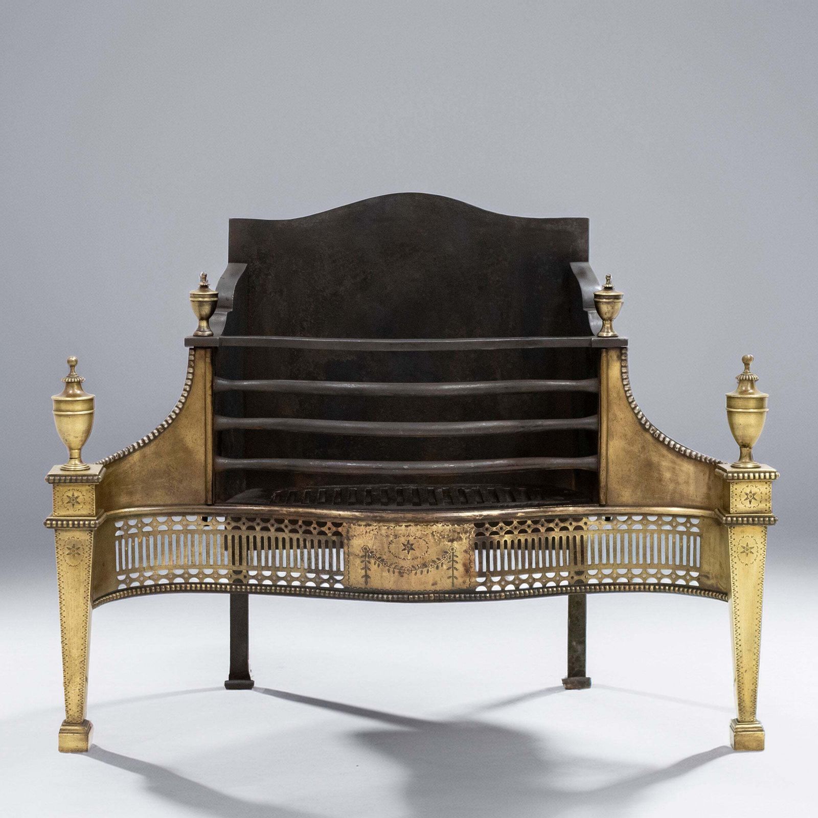Splendid Antique Georgian Fire Basket With Brass Finials