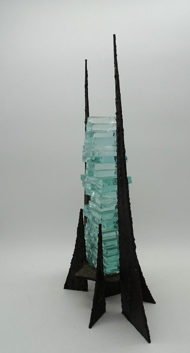 Modernist Abstract Glass And Wrought Iron Art Sculpture, 1980s photo furniture