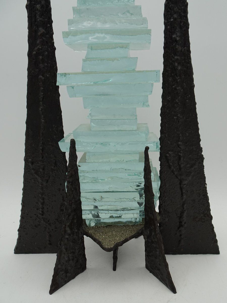 Modernist Abstract Glass And Wrought Iron Art Sculpture, 1980s photo buy