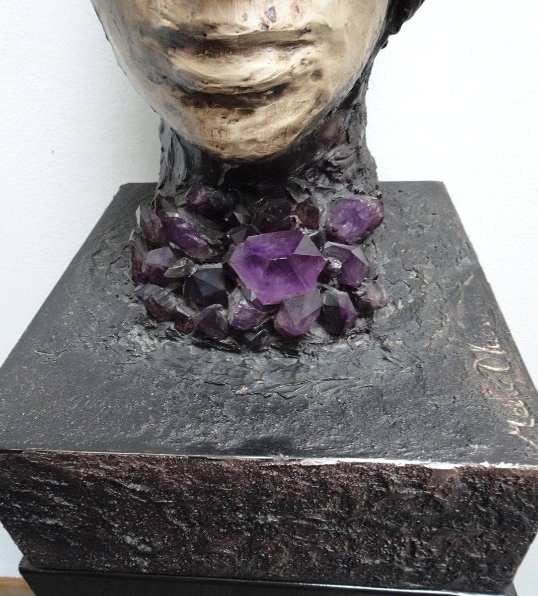 Large Brutalist Bust Sculpture With Amethyst By Marc D'haenens, 1970s photo Art
