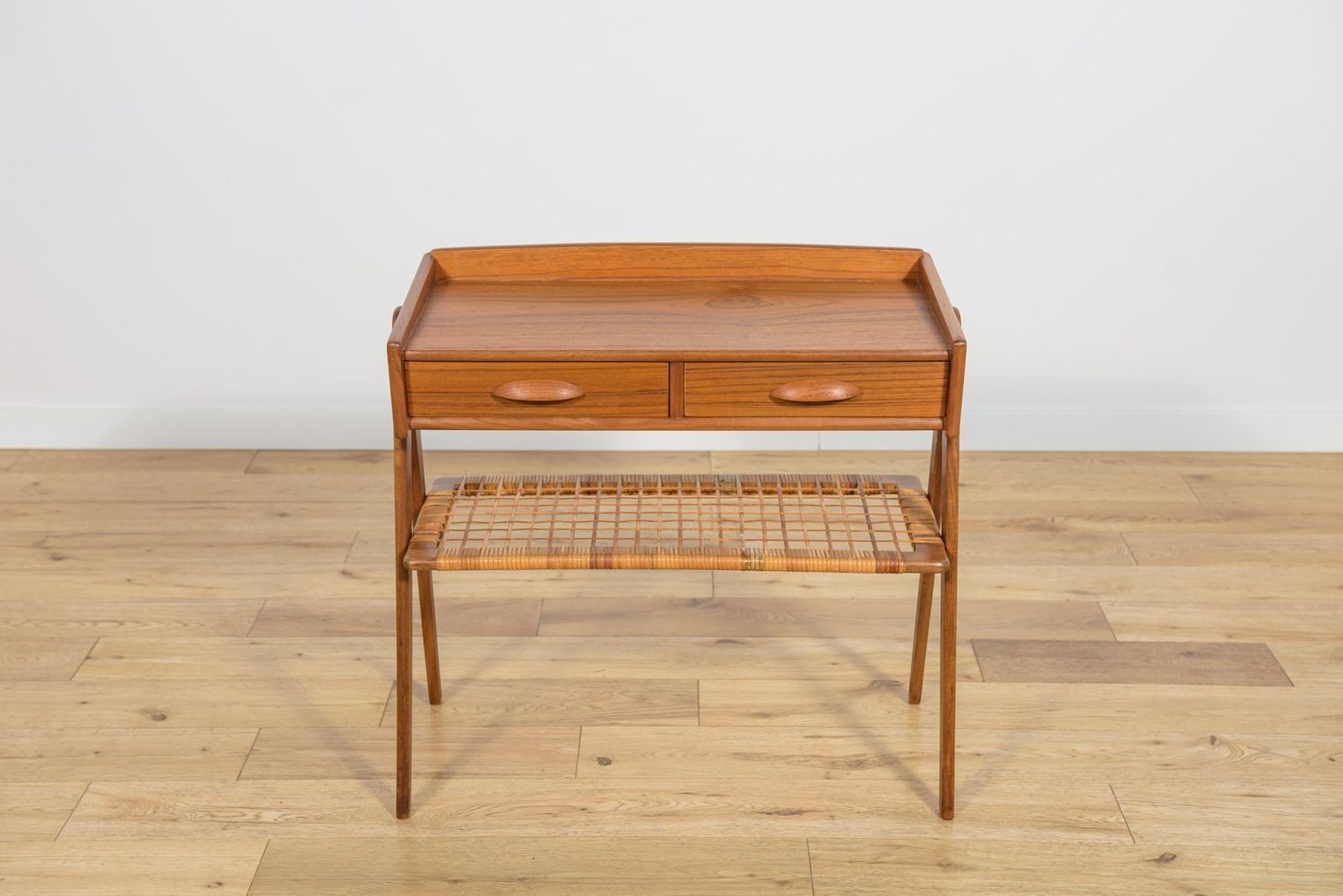 Mid Century Teak And Rattan Console Table From Søren Rasmussen, Denmark, 1960s photo for sale