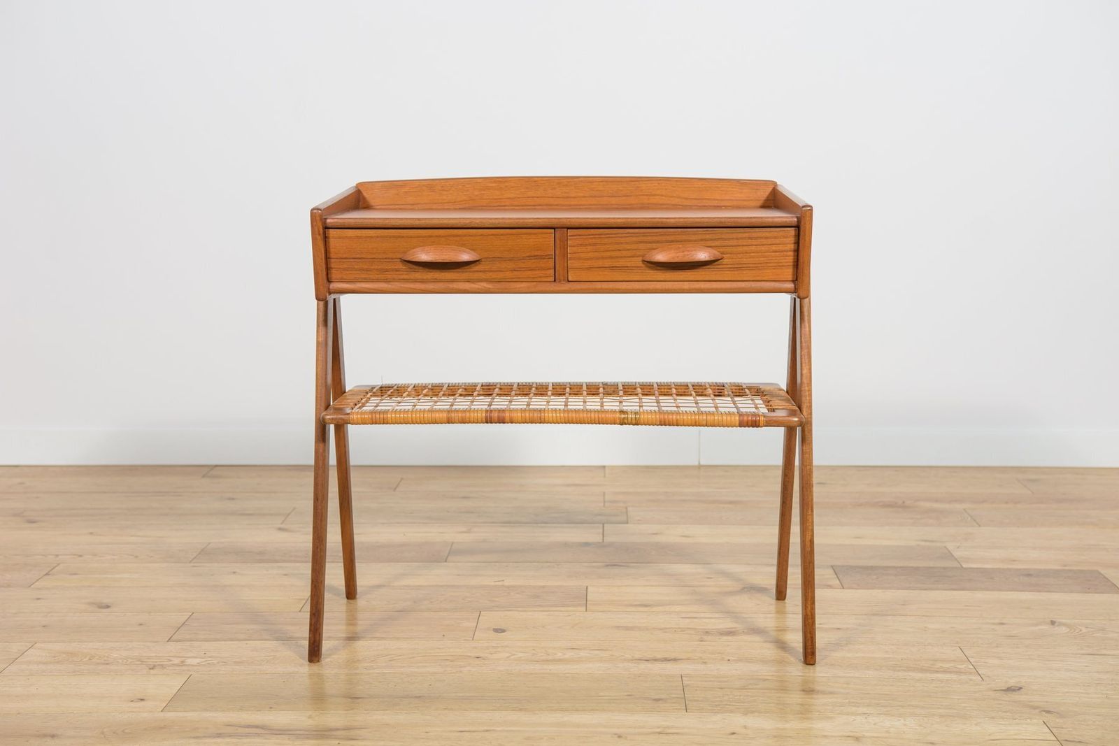 Mid Century Teak And Rattan Console Table From Søren Rasmussen, Denmark, 1960s photo 1856.0