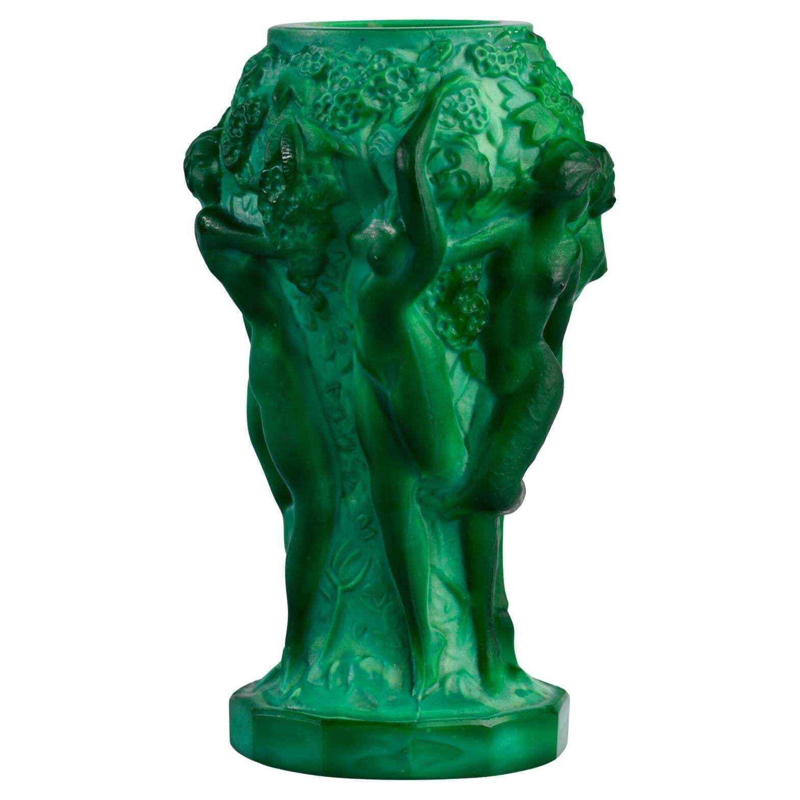 Art Deco Malachite Glass Vase By Curt Schlevogt, 1930s