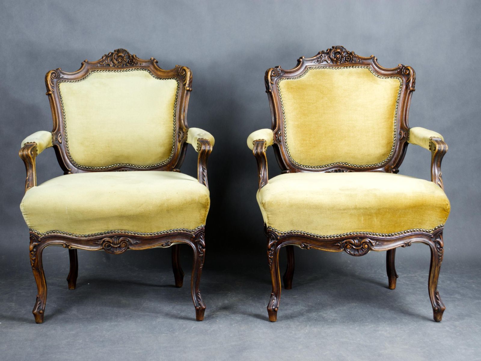 Pair Of French Louis XV Walnut Armchairs, 19th Century photo furniture