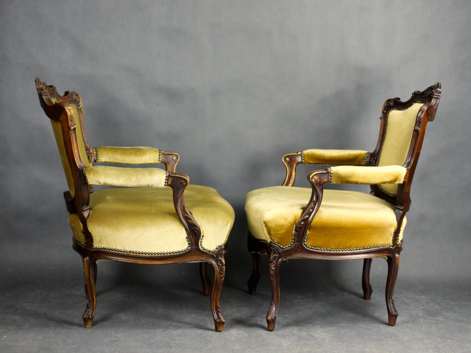 Pair Of French Louis XV Walnut Armchairs, 19th Century photo Furniture