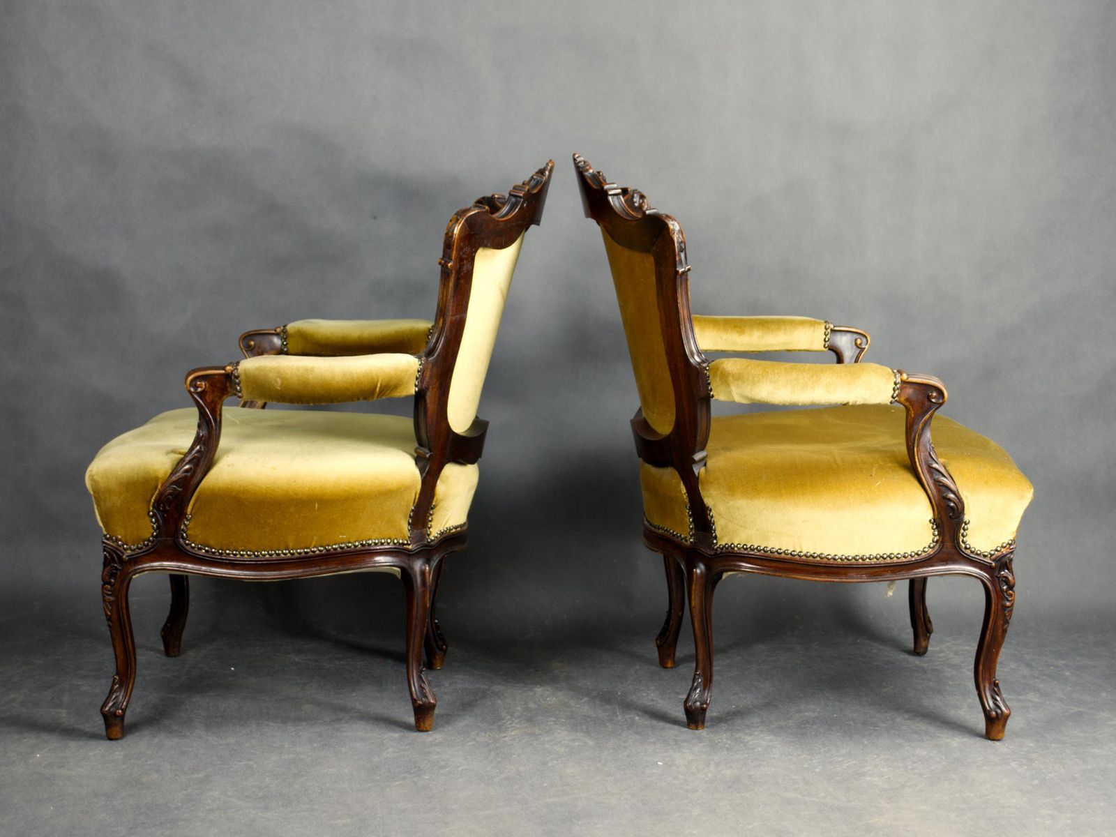 Pair Of French Louis XV Walnut Armchairs, 19th Century photo buy