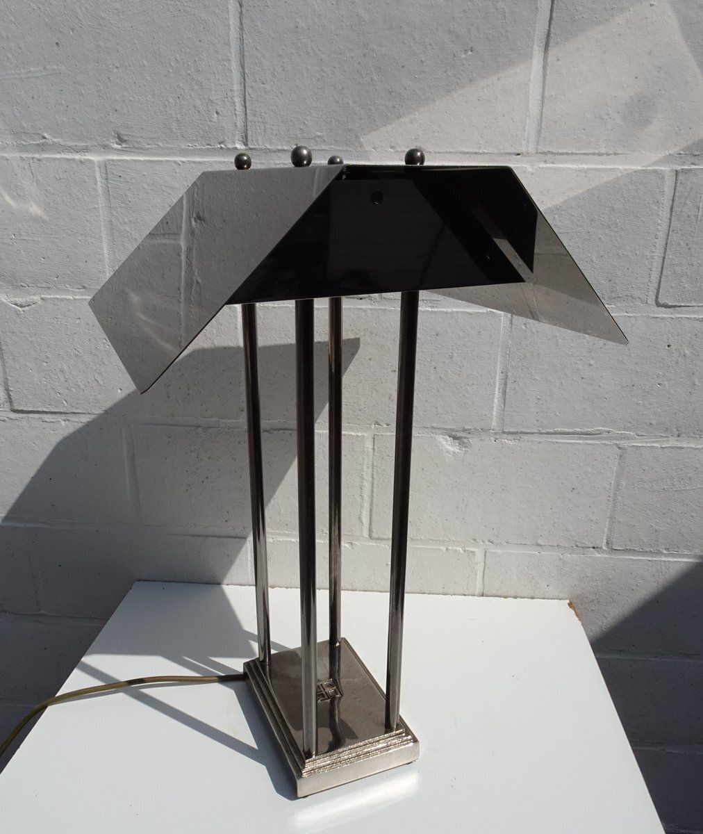 photo vinterior Brushed Grey Metal Megawatt Table Lamp By Peter Ghyczy, 1980s