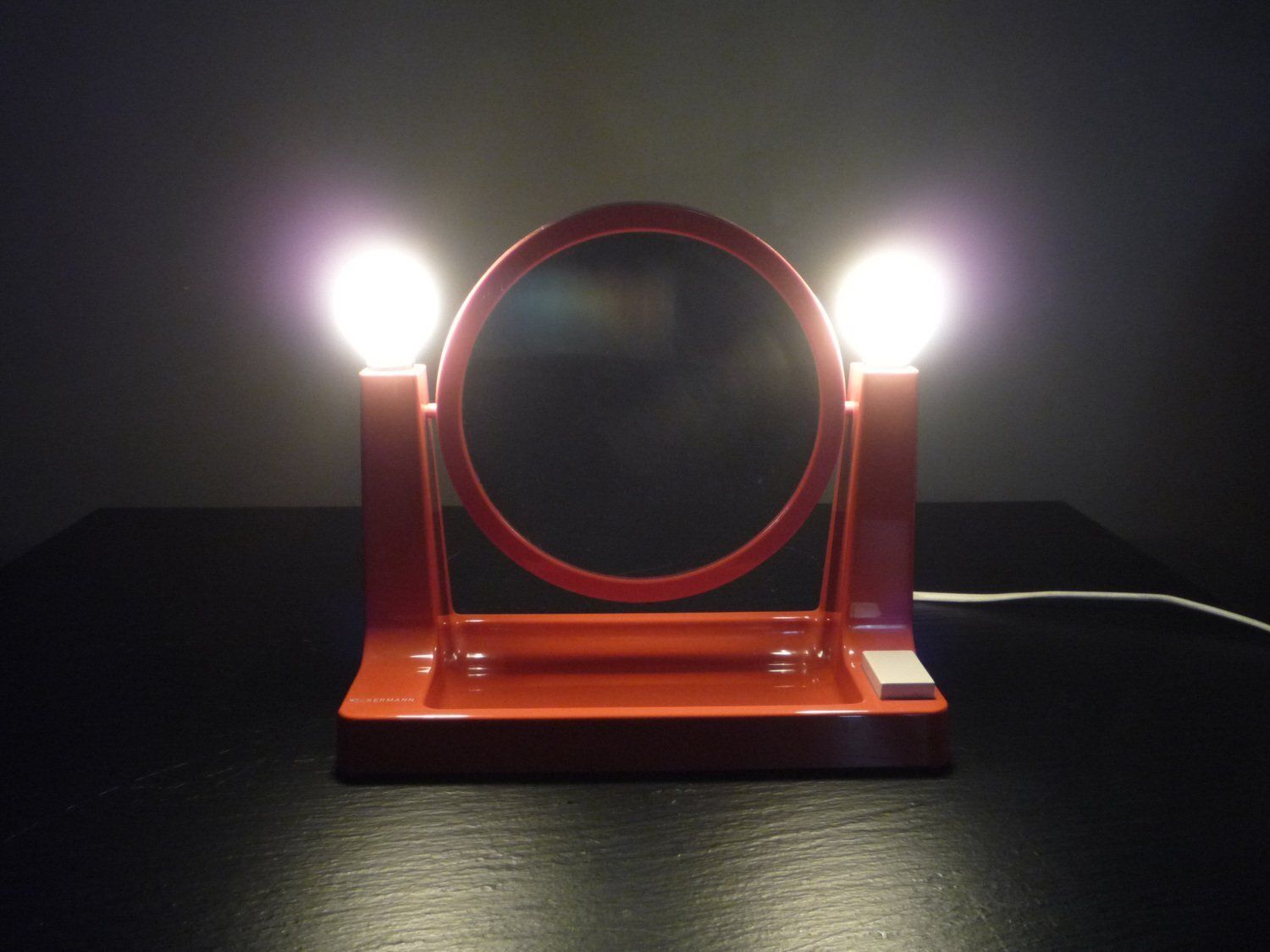 Space Age Orange Plastic Makeup Mirror With Lighting By Neckermann, 1970s photo for sale