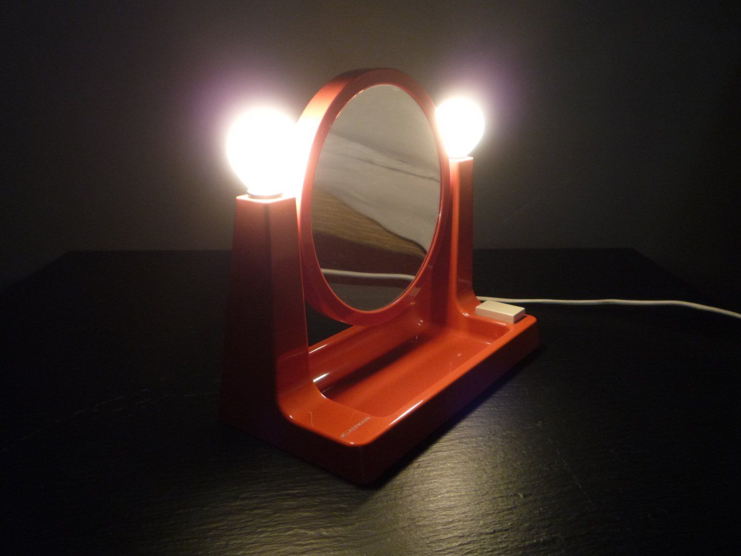 Space Age Orange Plastic Makeup Mirror With Lighting By Neckermann, 1970s photo buy