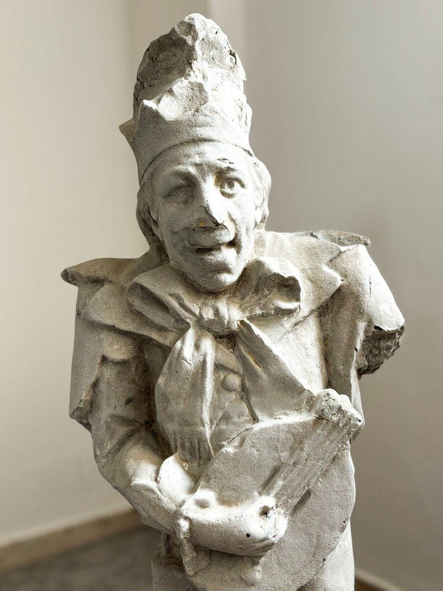 Carved Sculpture Of Lucky Minstrel, 1700, Stone photo vintage