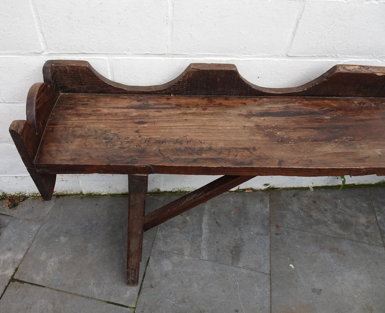 Antique Rustic Oak Bench, 1800s photo for sale