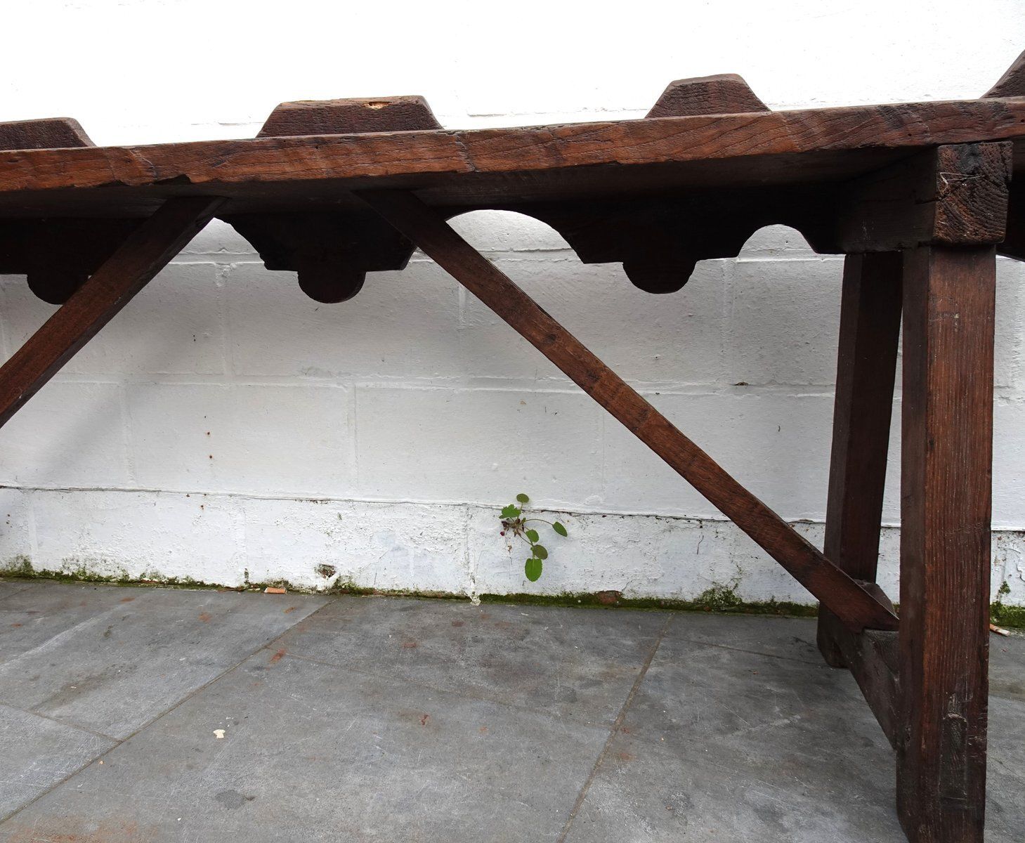 Antique Rustic Oak Bench, 1800s photo vintage