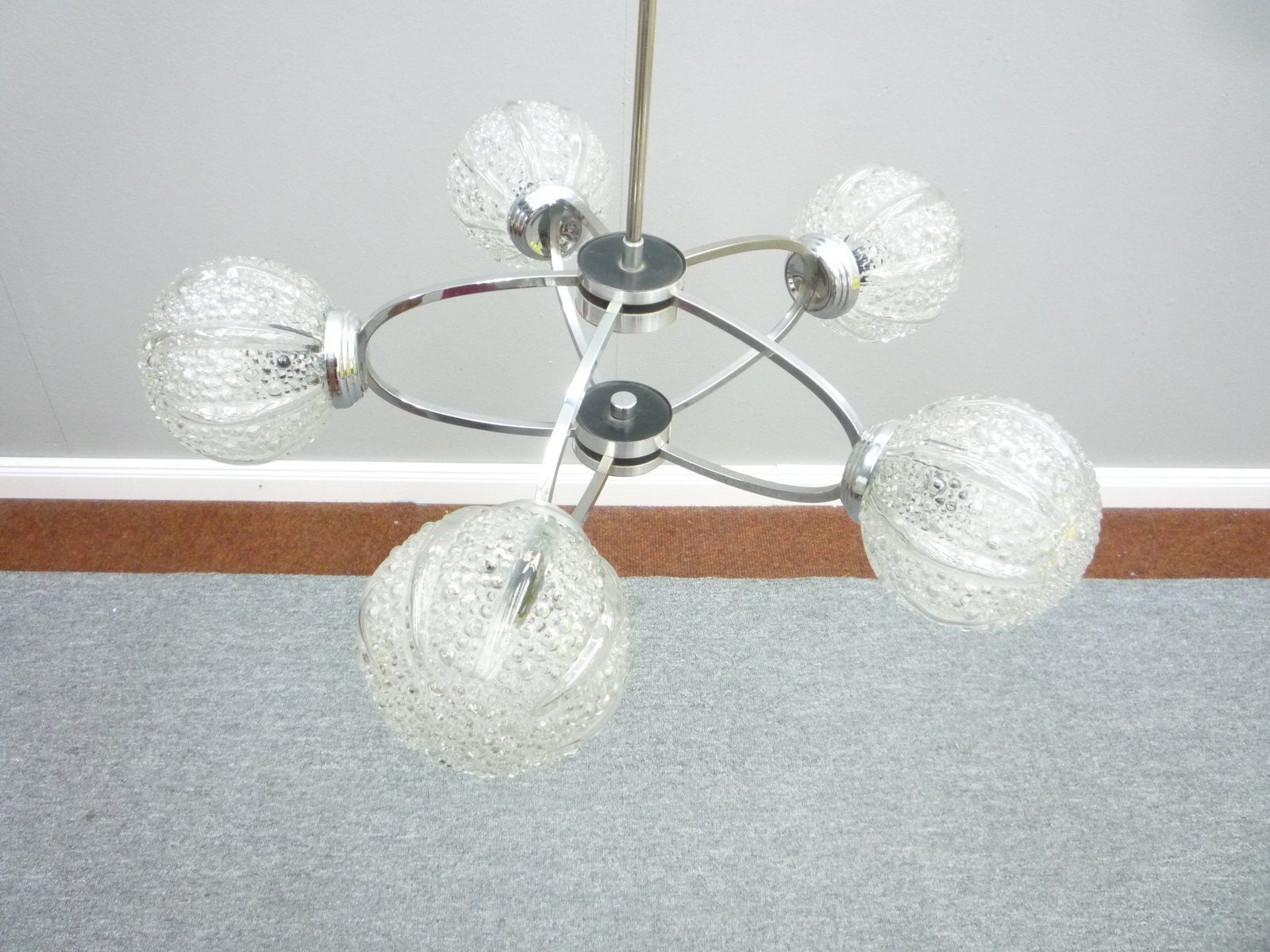 Space Age Germanchrome & Glass Chandelier By Richard Essig, 1960s