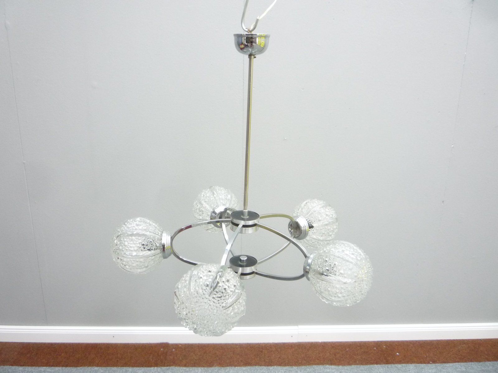 Space Age Germanchrome & Glass Chandelier By Richard Essig, 1960s photo Lighting