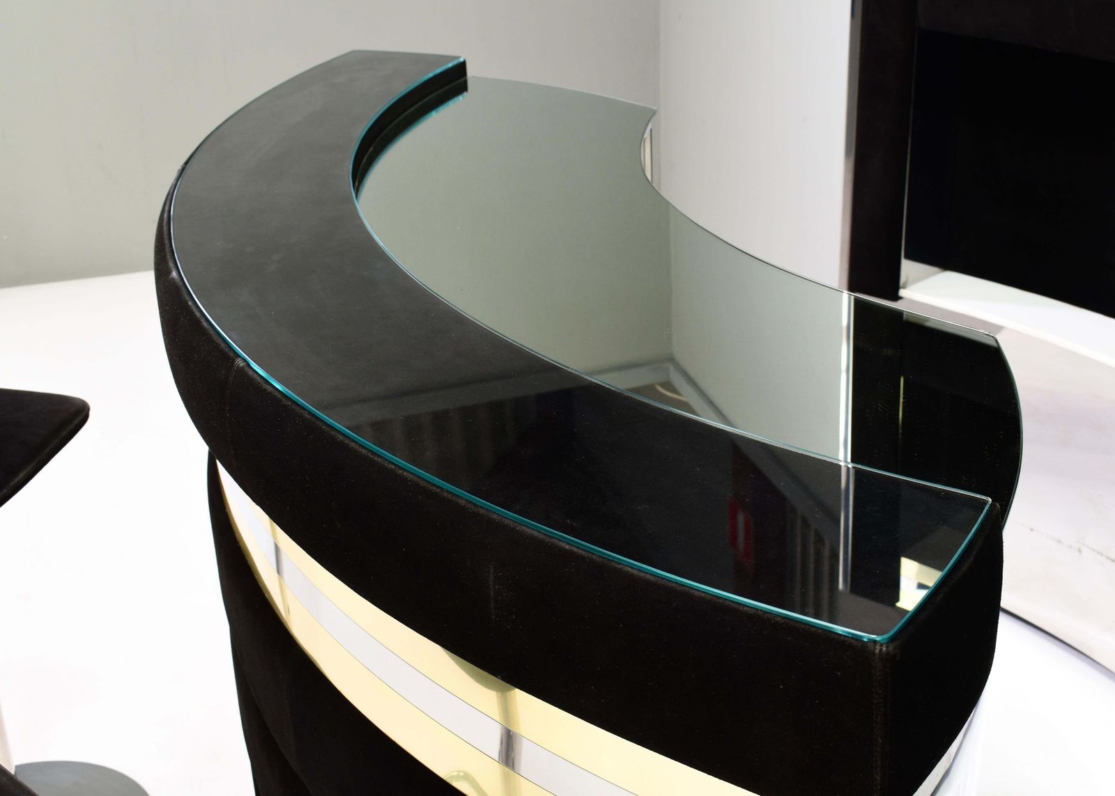 photo vinterior Hollywood Regency Bar In The Style Of Willy Rizzo Black Suede Brass Chrome 1970s