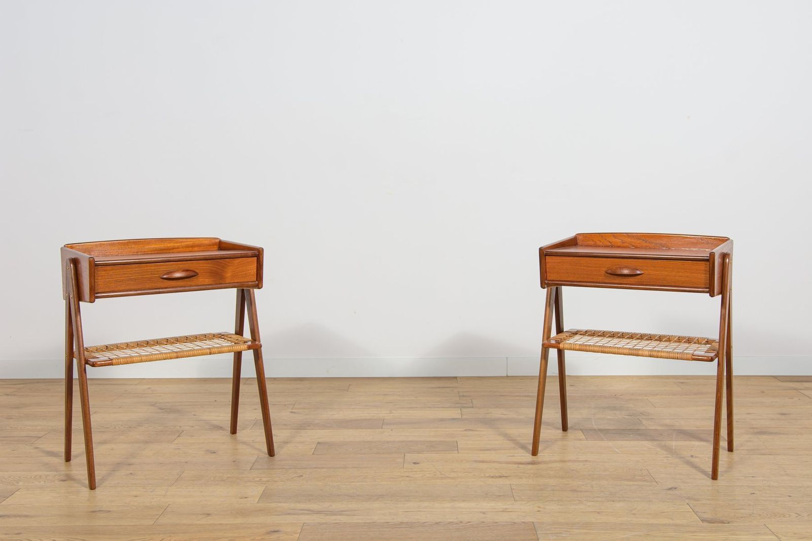 Mid Century Modern Teak And Rattan Nightstands By Søren Rasmussen, 1960s, Set Of 2 photo furniture