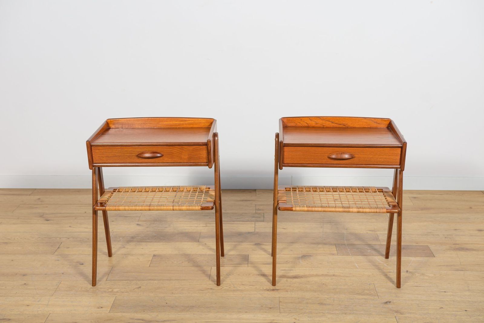 Mid Century Modern Teak And Rattan Nightstands By Søren Rasmussen, 1960s, Set Of 2 photo Furniture