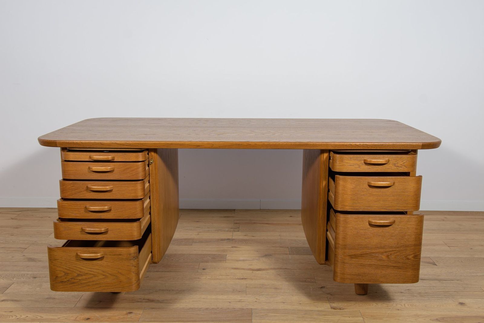 Furniture Art Deco Oak Freestanding Desk By Gunnar Ericsson For Facit Ab Buromöbel Zurich, Switzerland, 1950s photo