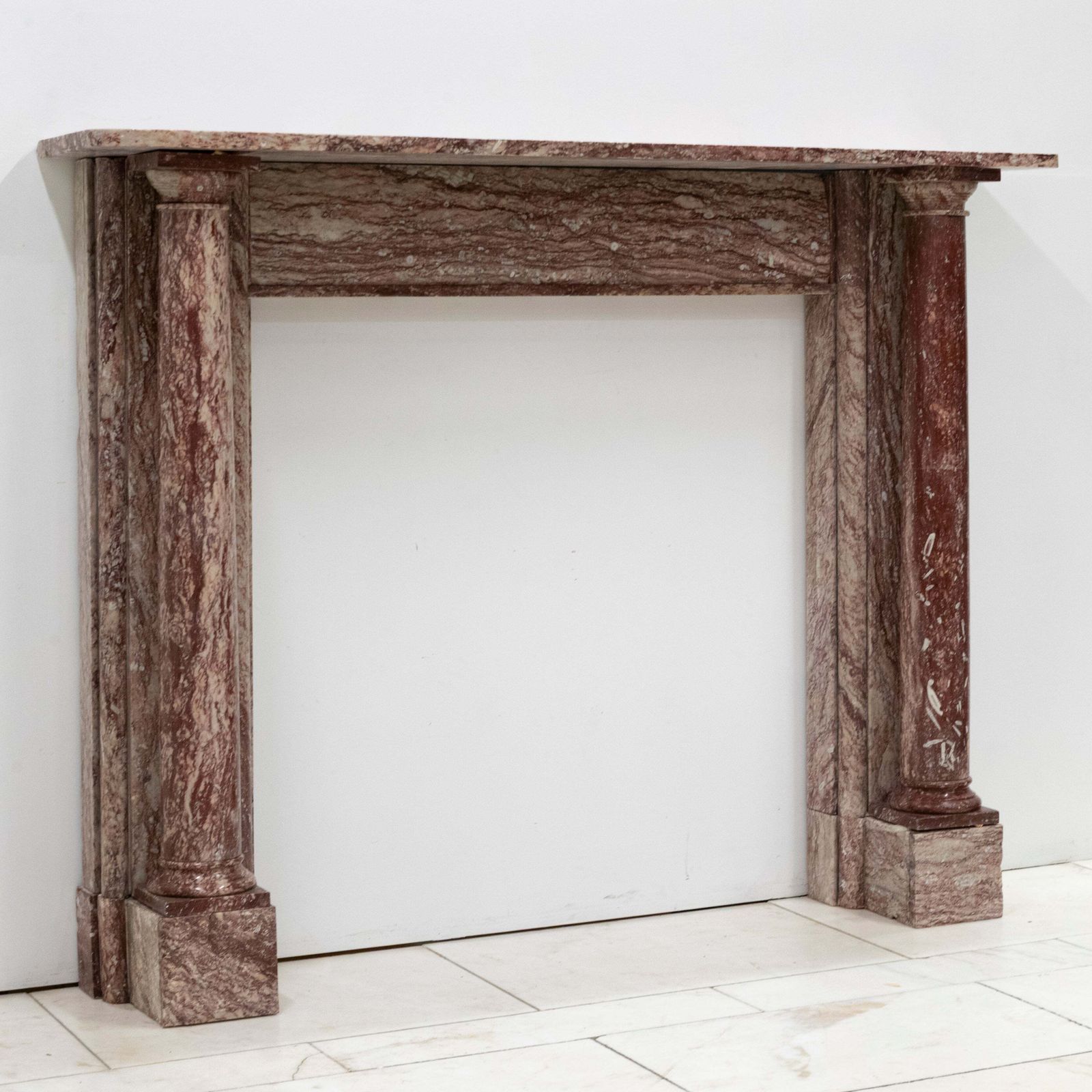 Antique Rojo Alicante Marble Fireplace Surround With Columns photo for sale