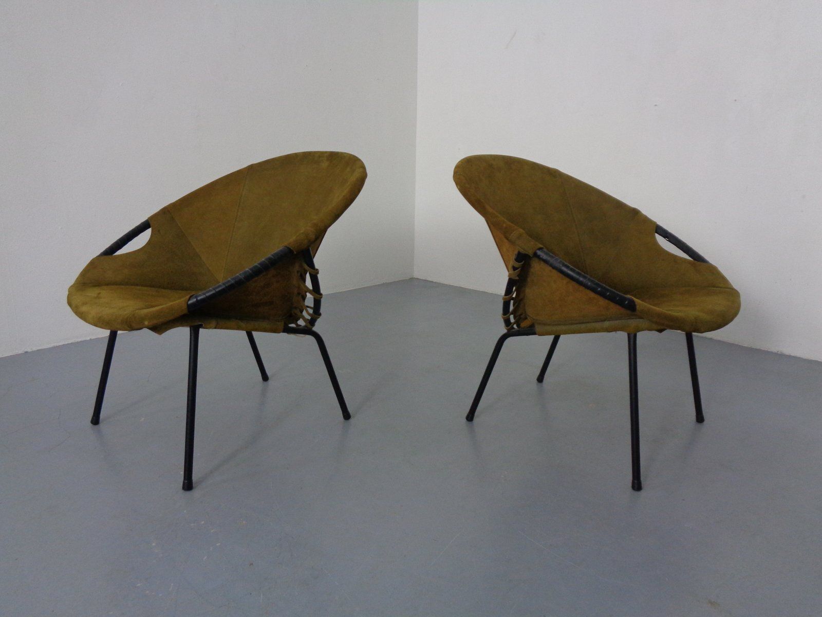 Olive Green Suede Balloon Chairs From Lusch, Germany, 1960s, Set Of 2 photo furniture