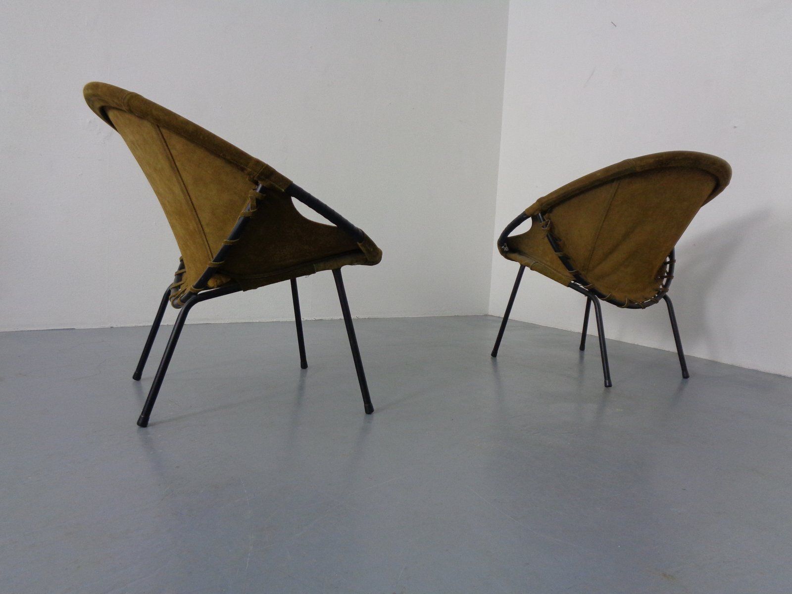 Olive Green Suede Balloon Chairs From Lusch, Germany, 1960s, Set Of 2 photo 694.0