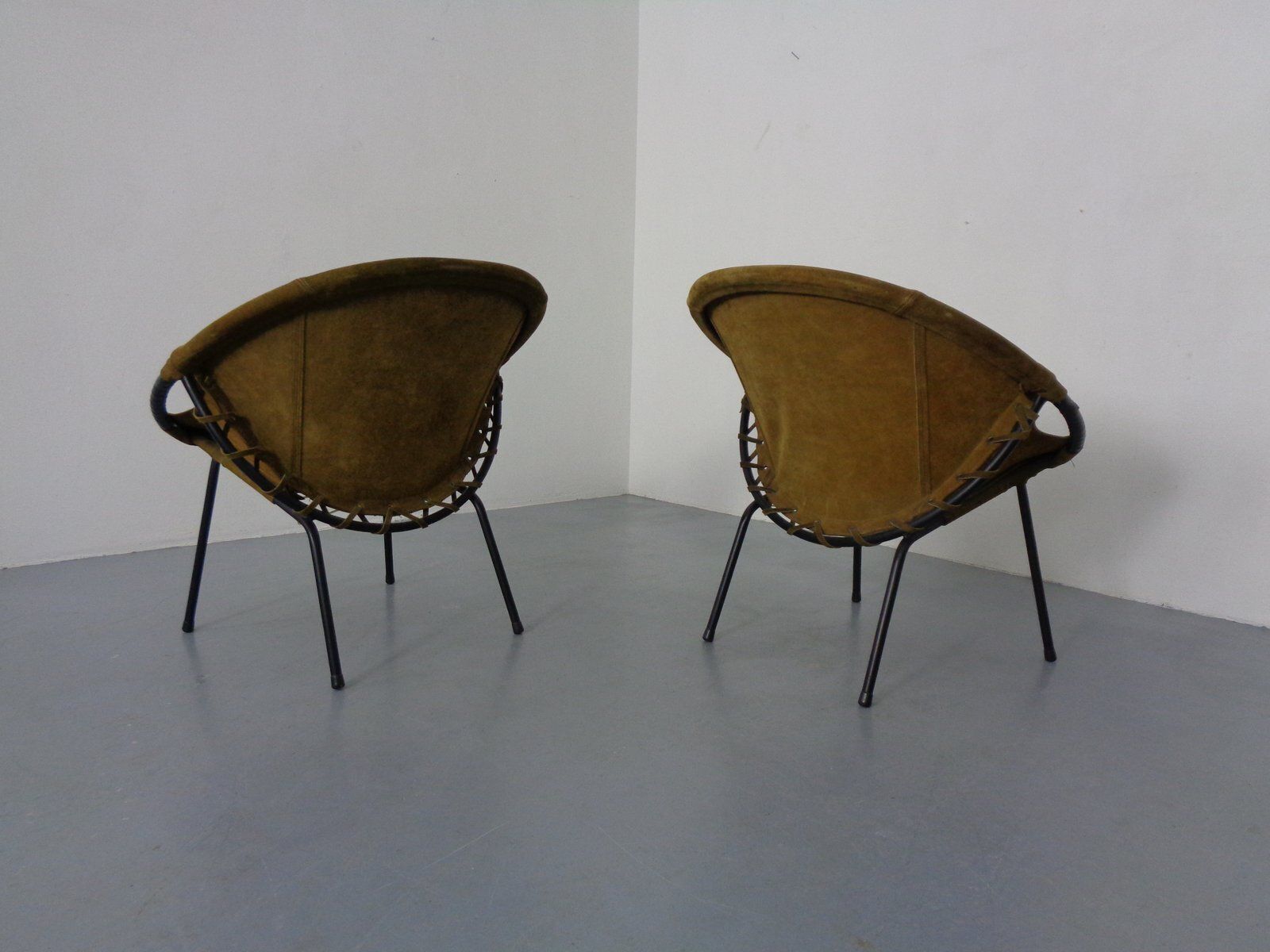 Olive Green Suede Balloon Chairs From Lusch, Germany, 1960s, Set Of 2 photo buy