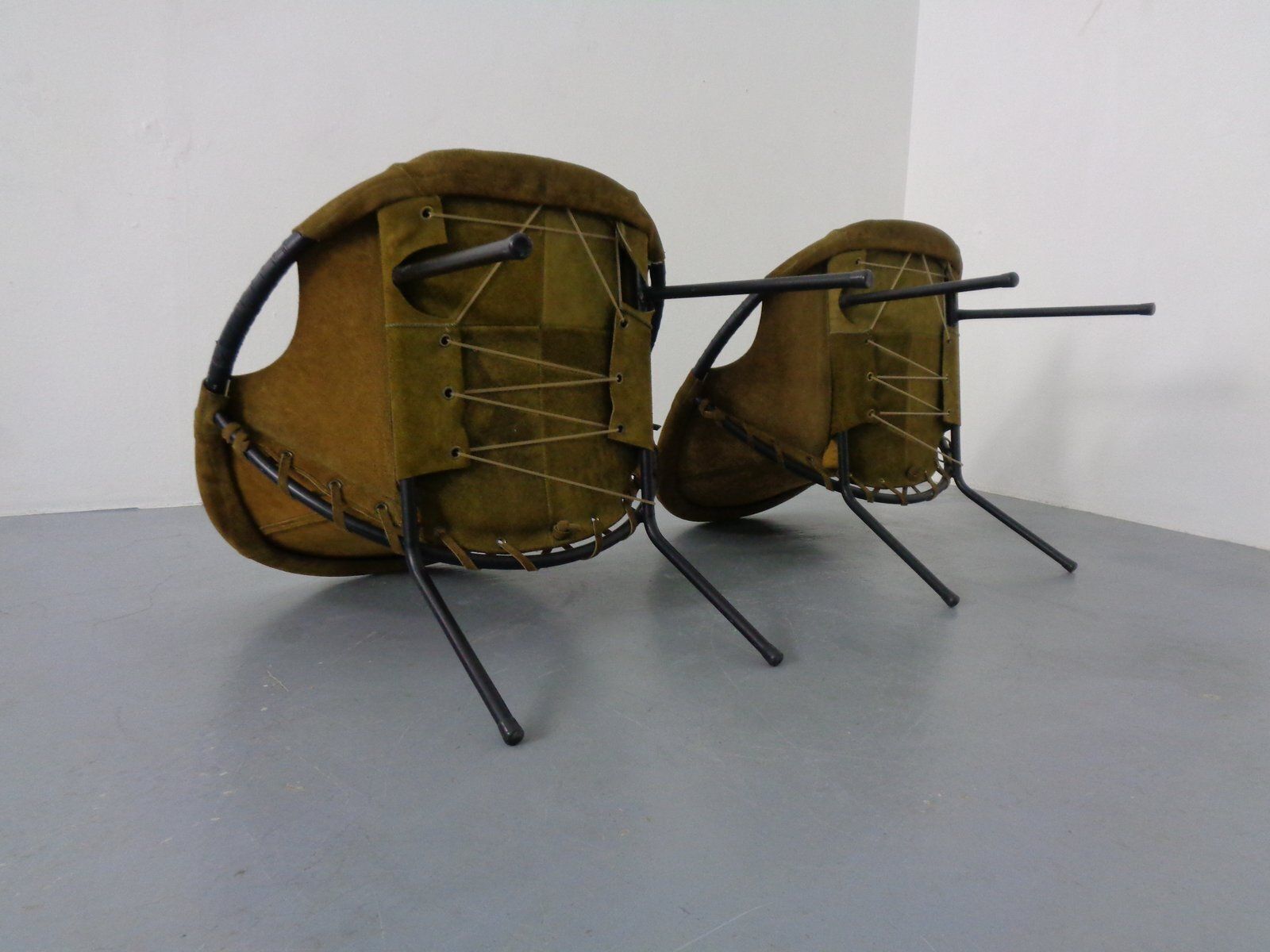 photo furniture Olive Green Suede Balloon Chairs From Lusch, Germany, 1960s, Set Of 2