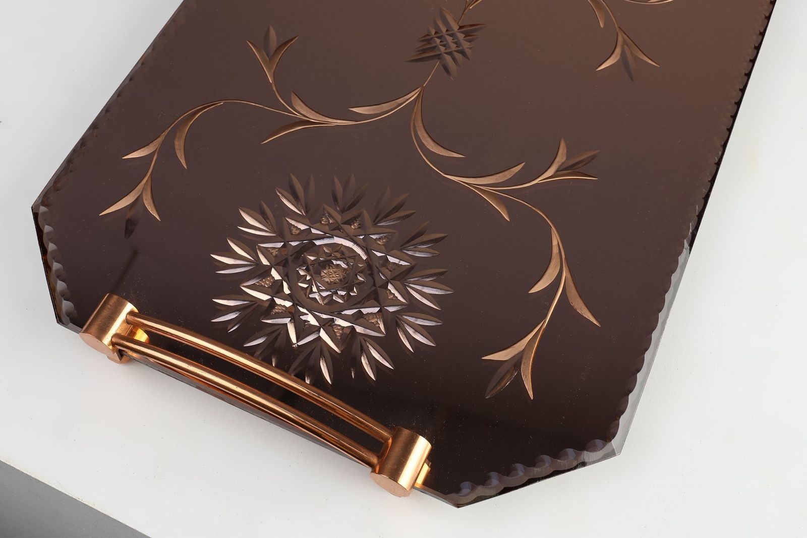 photo furniture Art Deco Mirrored Glass And Copper Tray, Belgium, 1920s