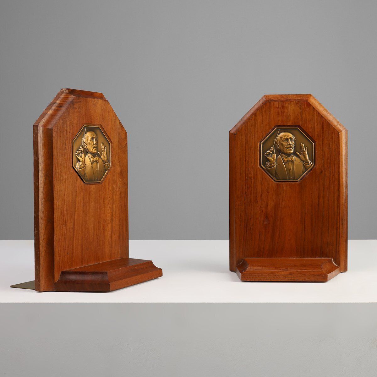 Art Deco French Bookends In Wood And Bronze, 1920s, Set Of 2