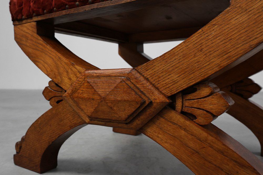 19th Century Gothic Revival Flemish Oak Footstool, Belgium photo buy