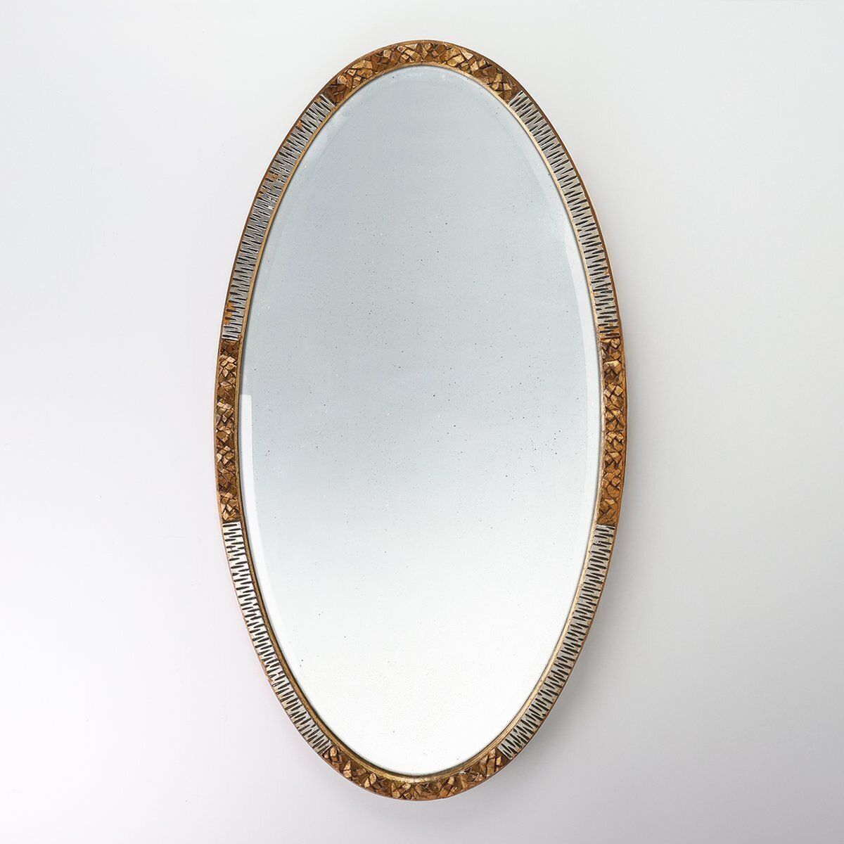 Large Art Deco French Gilded And Silvered Oval Mirror, 1910s