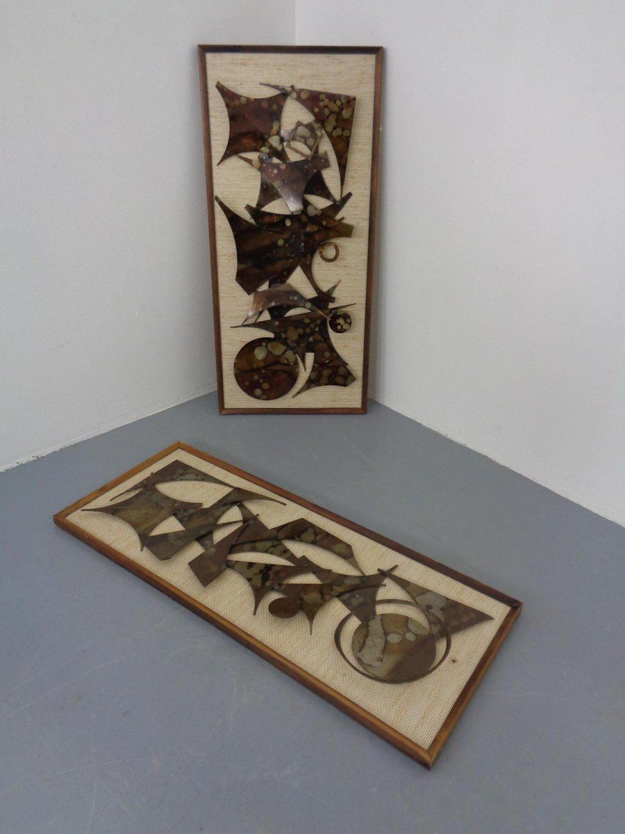 Brutalist Metal Wall Panels By Henrik Horst, Denmark, 1960s, Set Of 2 photo 434.0