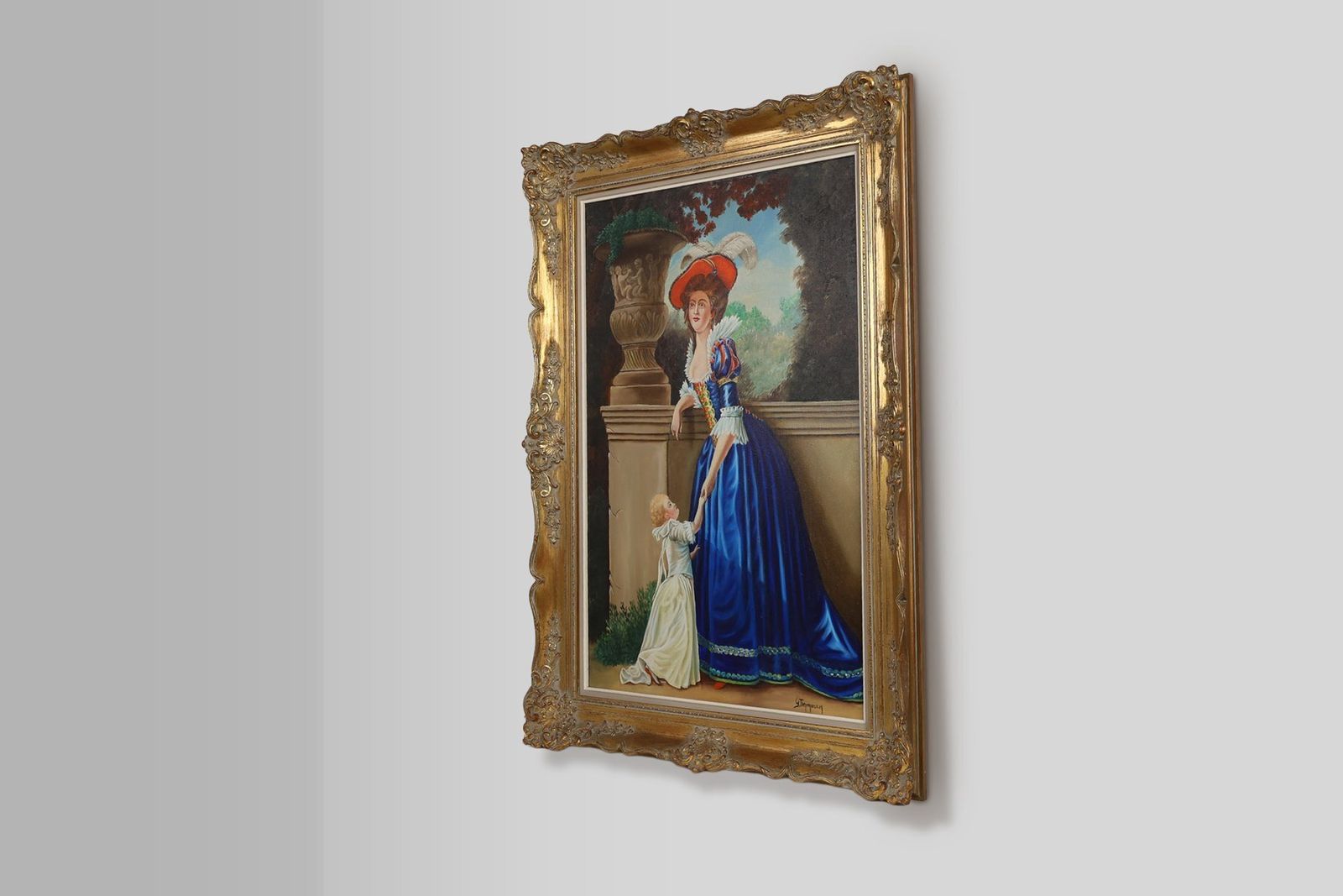 French Artist, Baroque Style Portrait Of Madame Louise Elisabeth Of France, 1950s, Oil On Canvas photo vintage