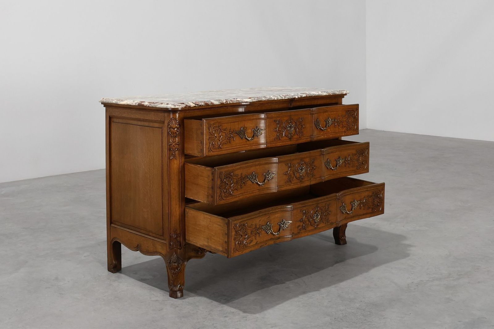 18th Century Louis XV Oak And Marble Chest Of Drawers, France photo vinterior
