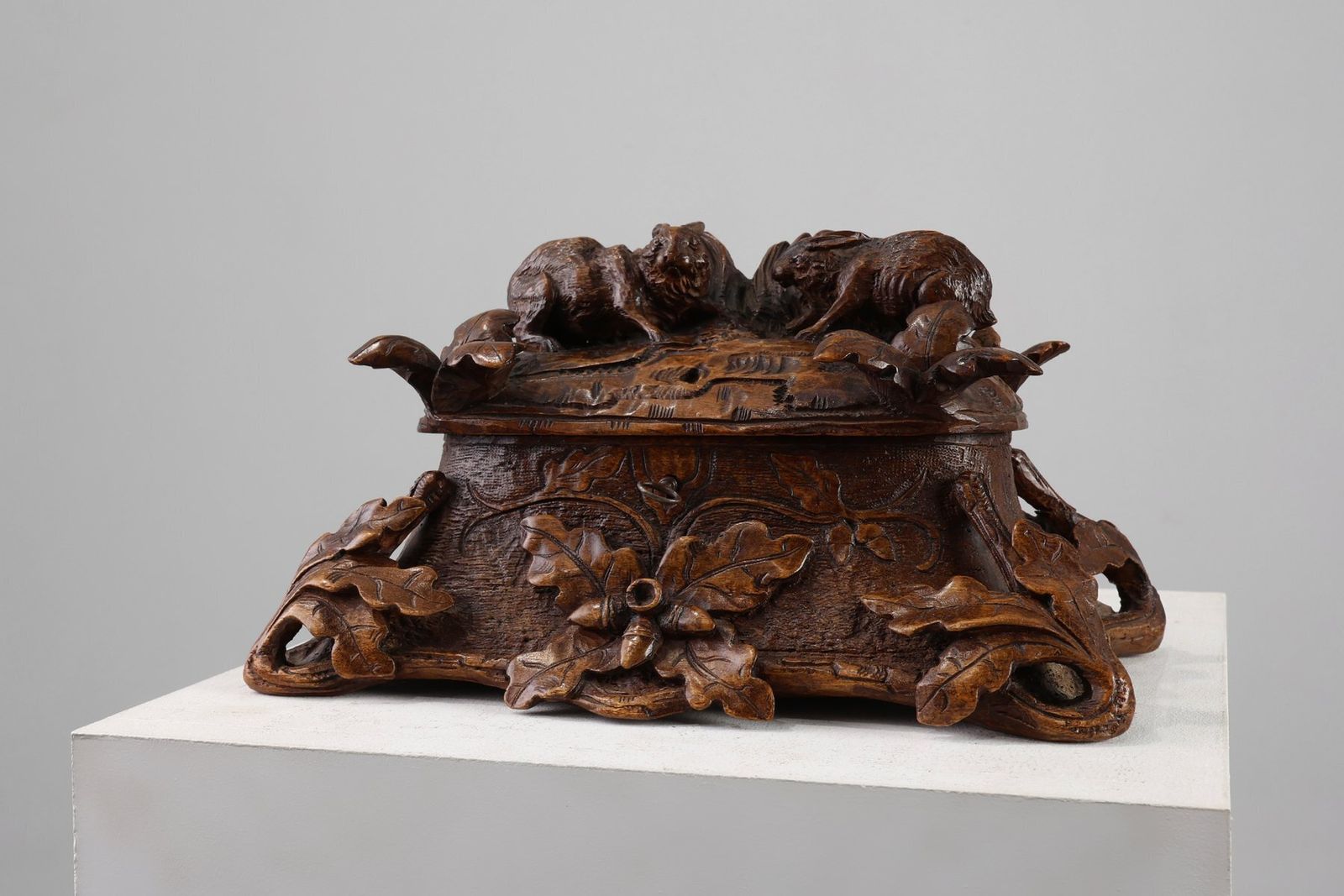 Antique Swiss Black Forest Hand Carved Jewelry Box In Oak, 1800s photo buy
