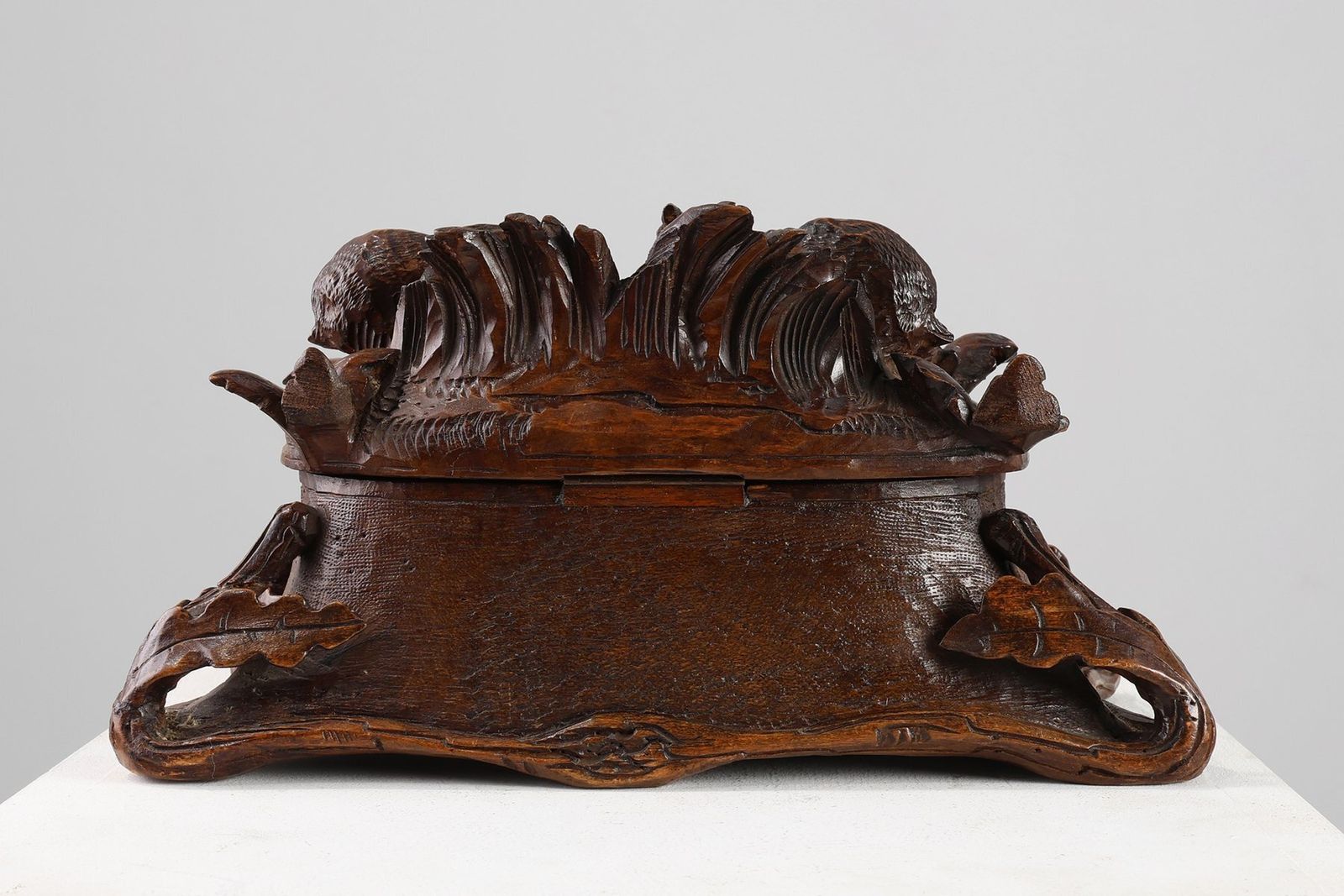 photo buy Antique Swiss Black Forest Hand Carved Jewelry Box In Oak, 1800s