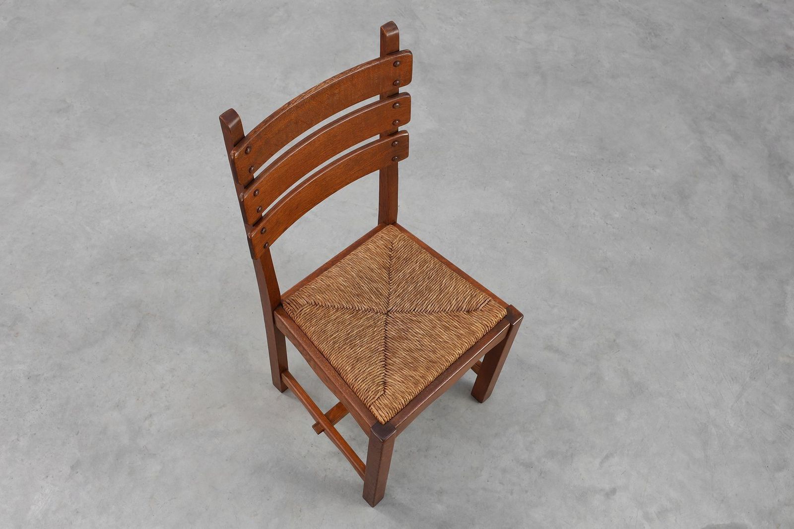 1172.0 Mid Century Modern Brutalist Oak And Wicker Chair, 1960 photo