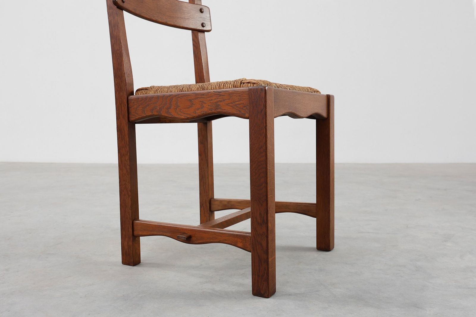photo vinterior Mid Century Modern Brutalist Oak And Wicker Chair, 1960