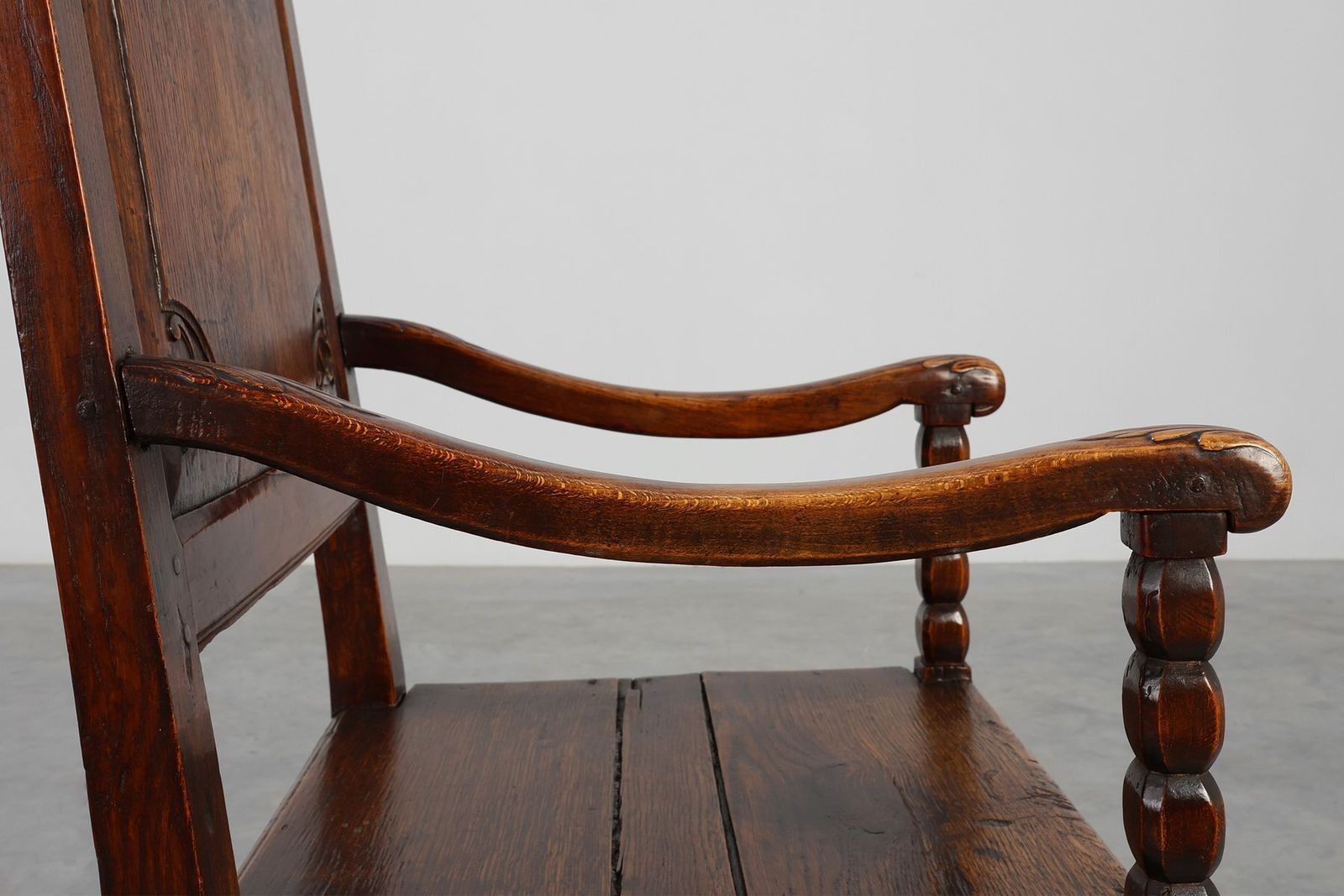 Furniture Antique Armchair In Hand Carved Oak, 1700s photo