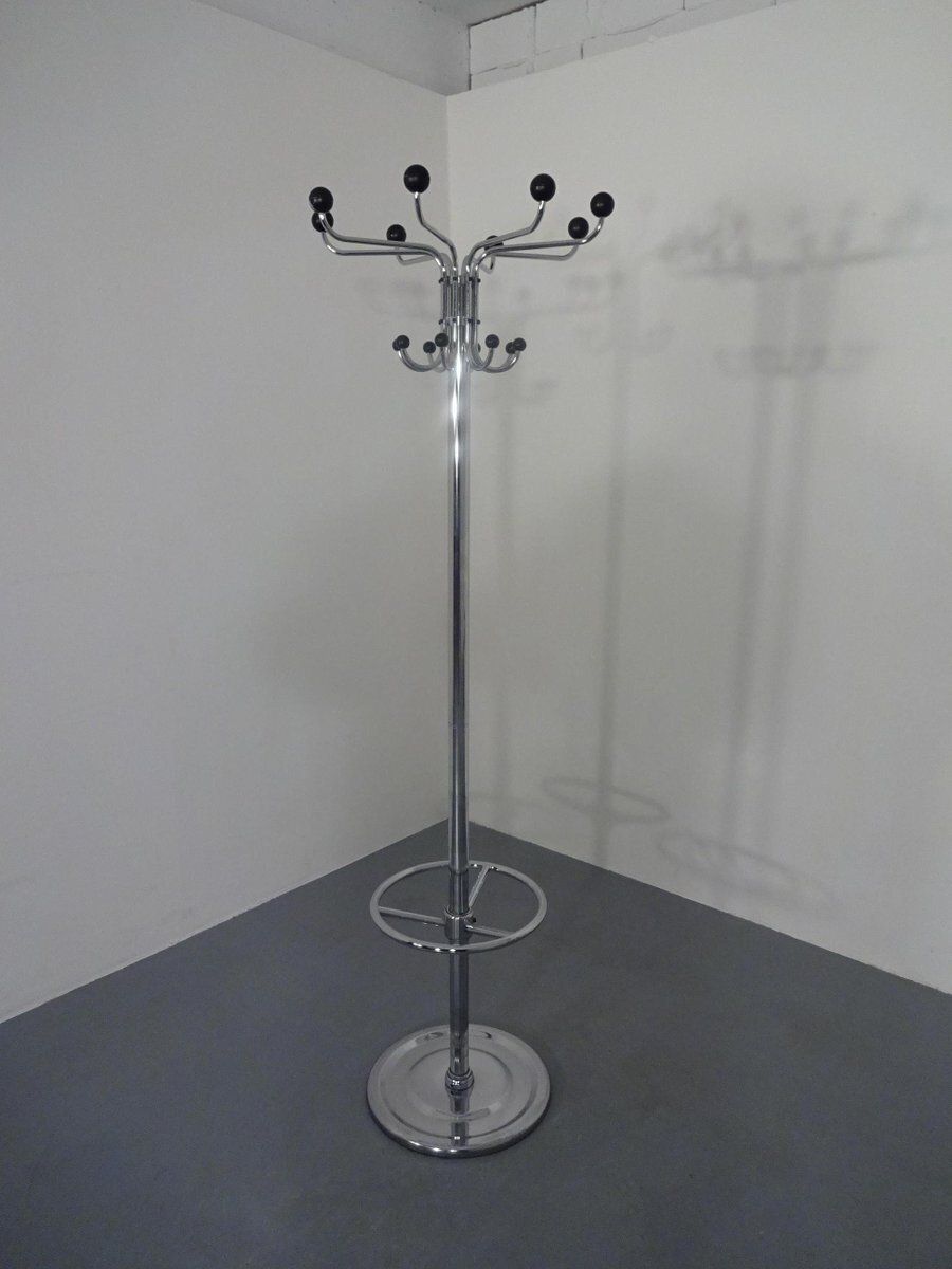 French Chrome Plated Steel Tubular Coat Rack, 1940s