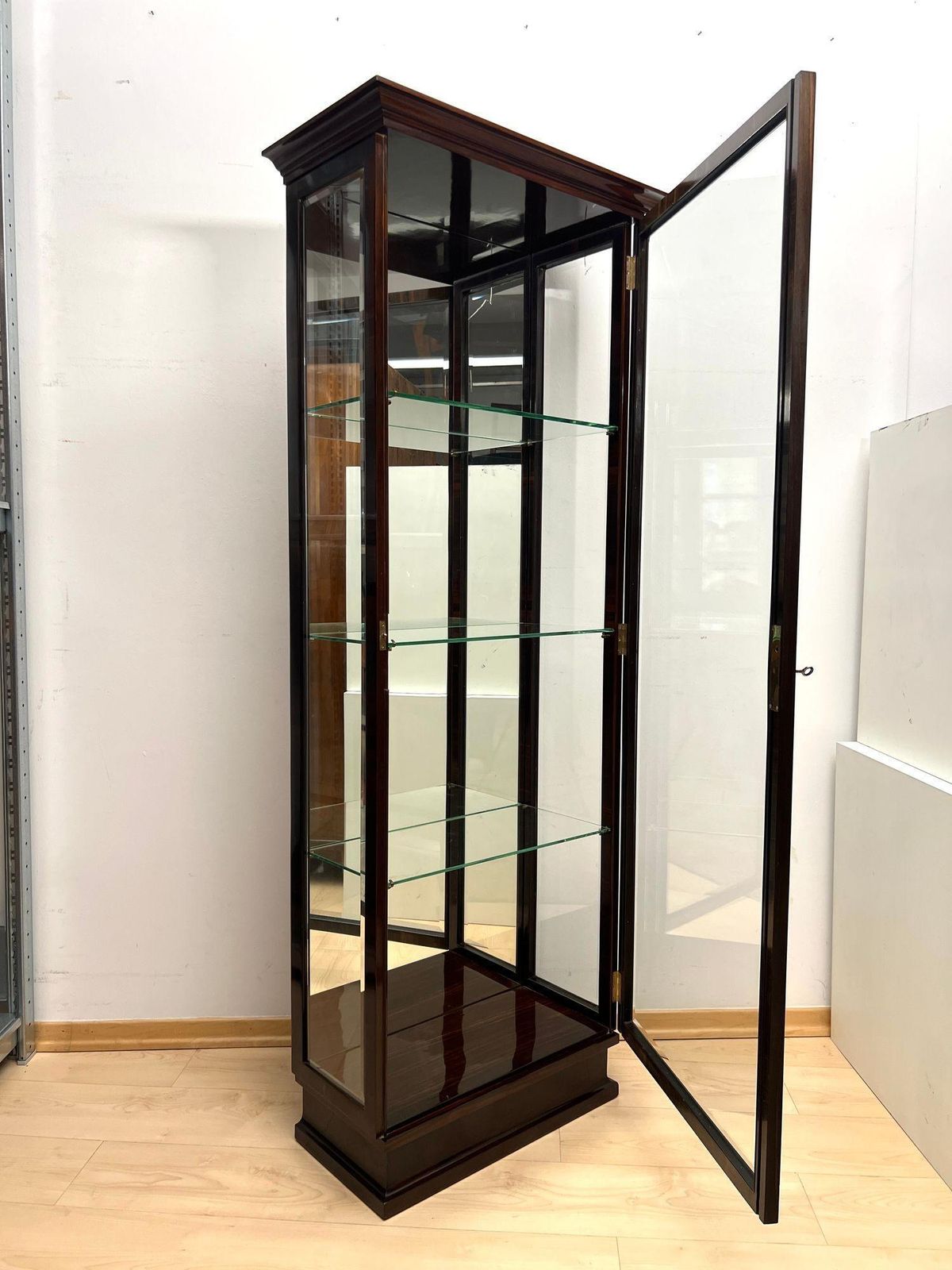Art Deco Display Cabinet, 3 Sides Glass, Macassar Veneer, France, Circa 1930 photo for sale